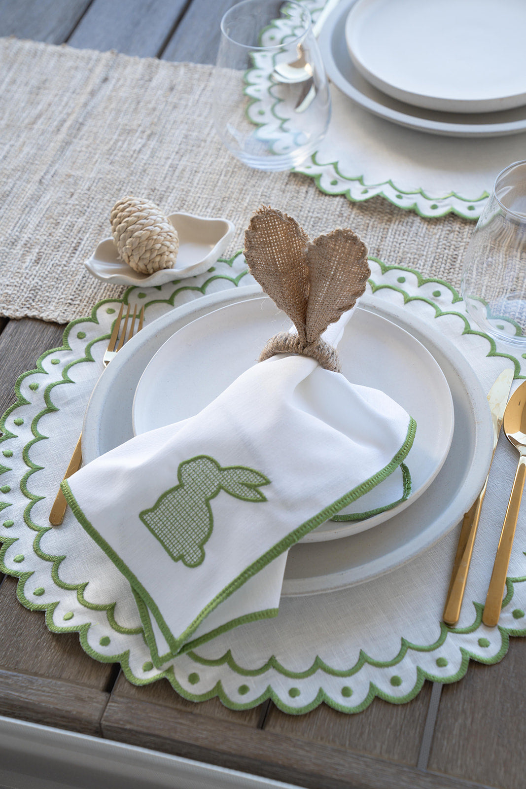 Set de 2 individuales Mariel Hueso con orilla verde