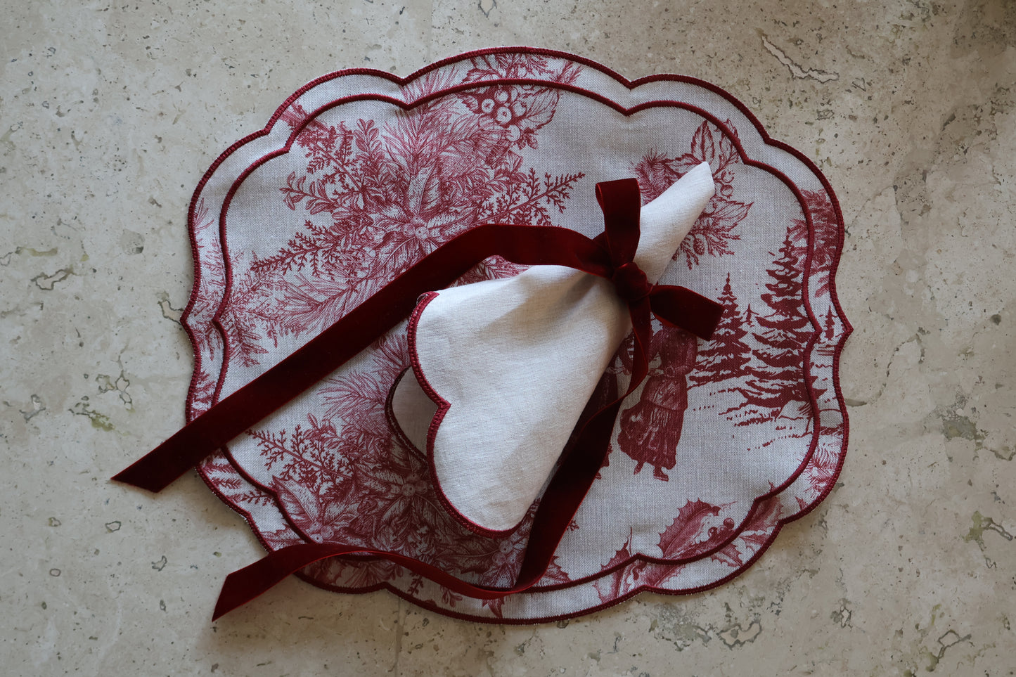 Set de 4 servilletas de lino Sofía Natural/Vino