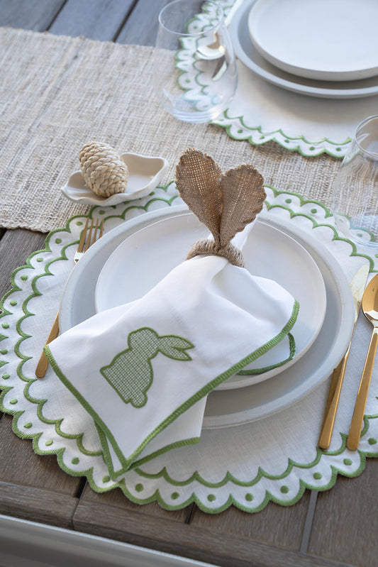Set de 2 individuales Mariel Hueso con orilla verde
