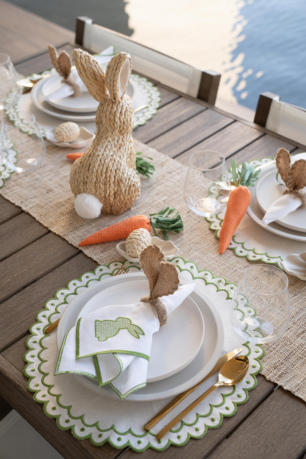 Set de 2 individuales Mariel Hueso con orilla verde