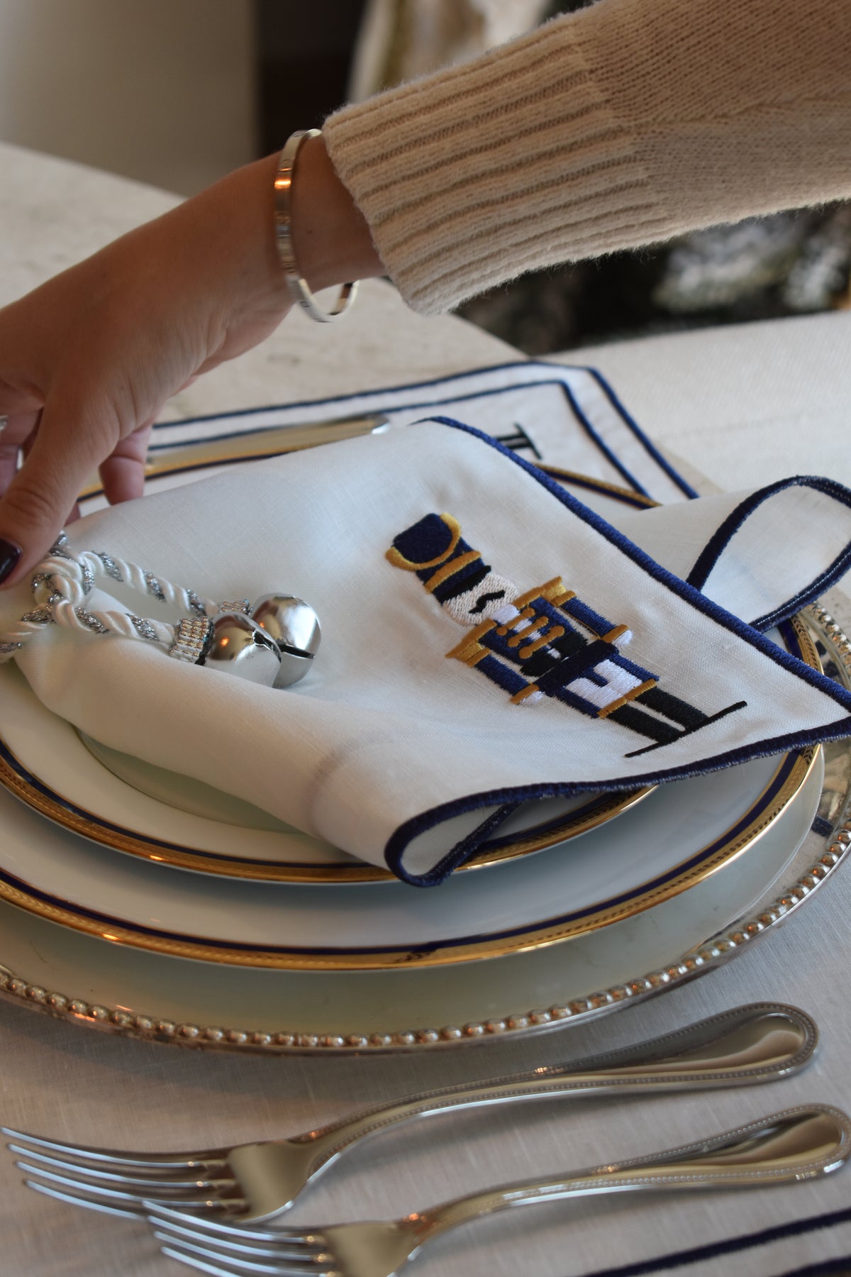 Set de 4 servilletas de Cascanuez azul