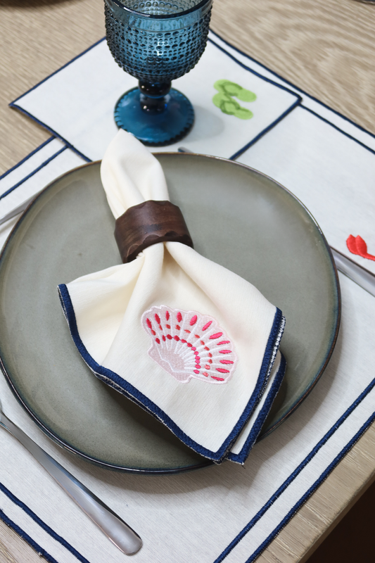 Set de 2 servilletas con bordado de Concha