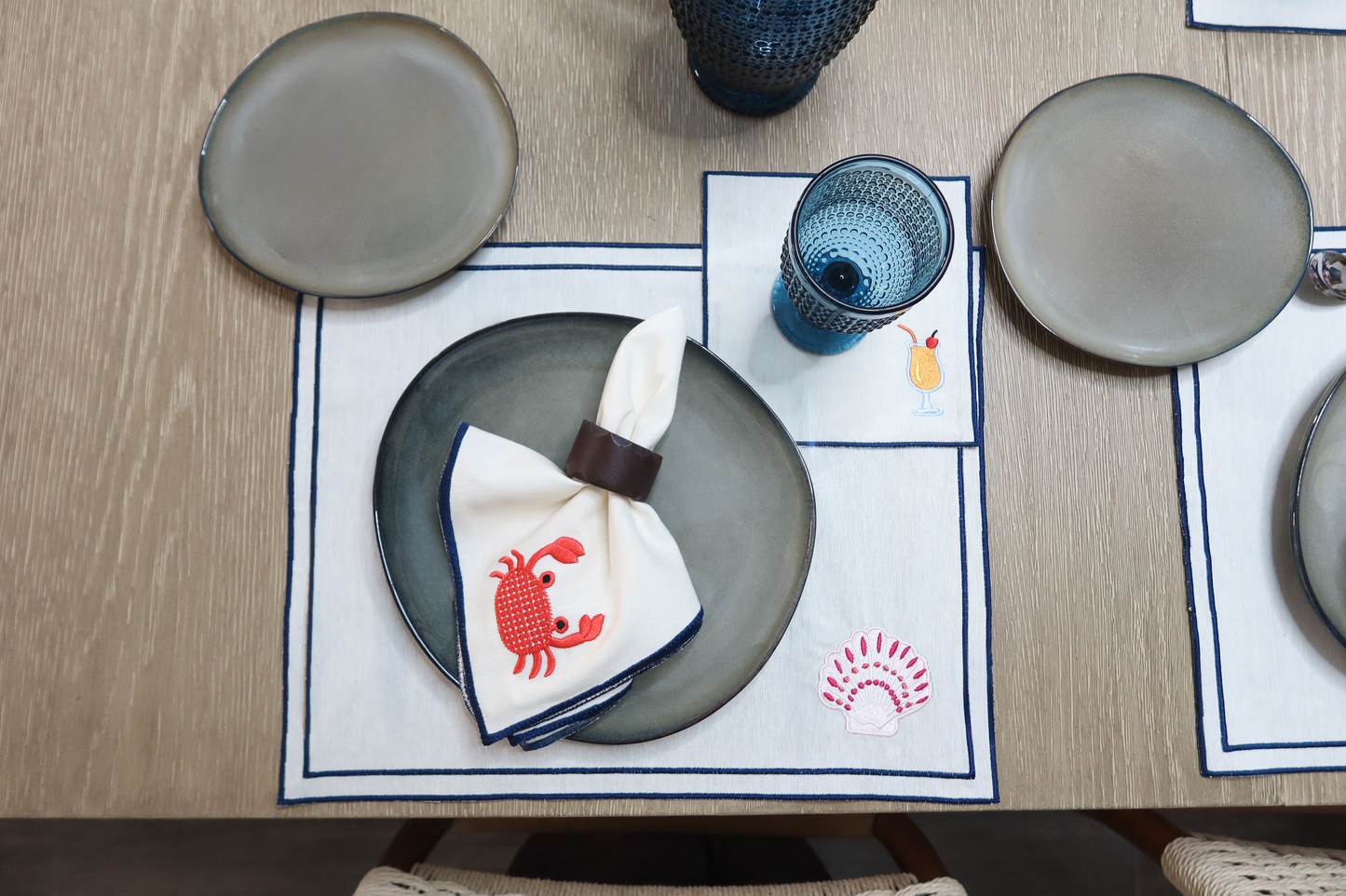 Set de 2 servilletas con bordado de Cangrejo