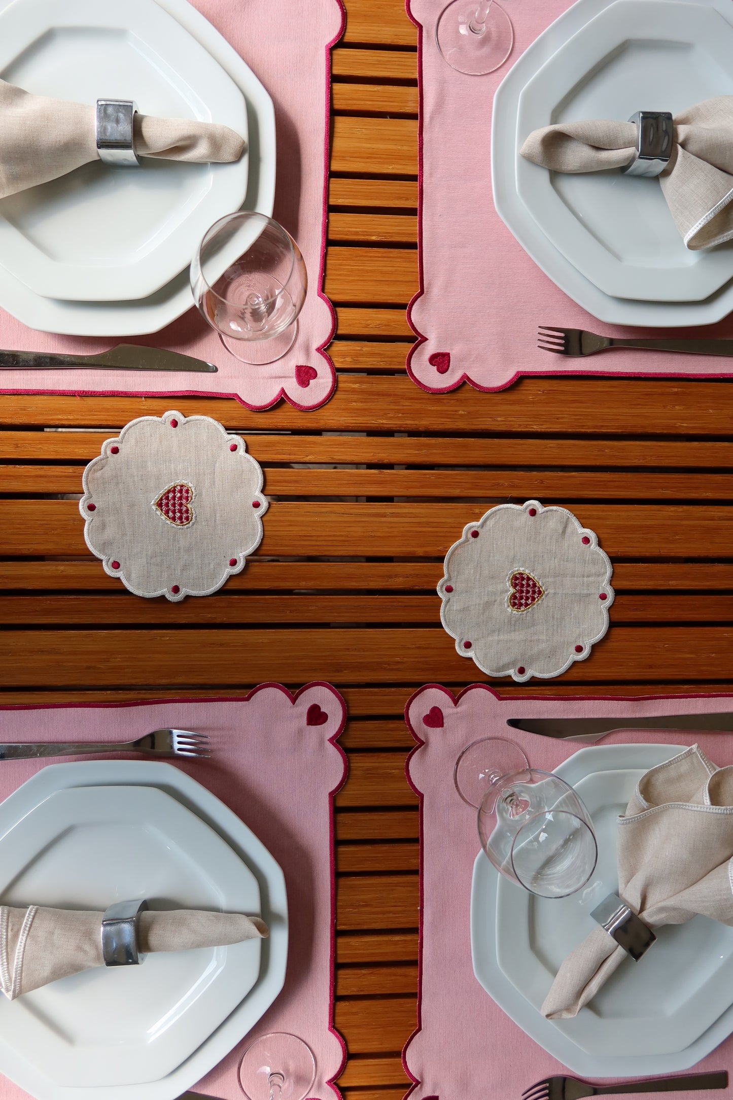 Set de 4 Cocteleros de lino Galentine´s