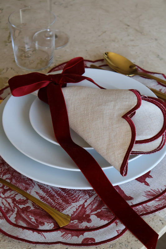 Set de 4 servilletas de lino Sofía Natural/Vino